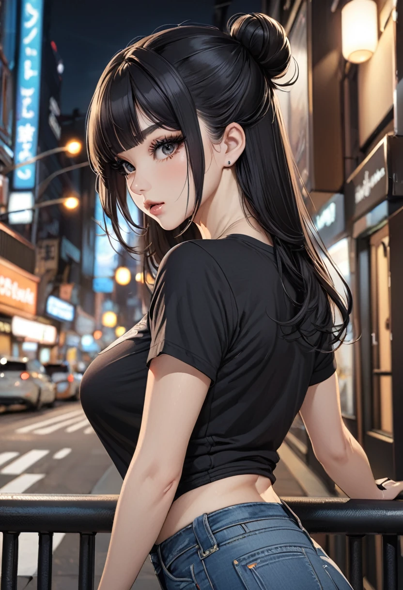 masterpiece, best quality, shadows, perfect hands, perfect legs, perfect anatomy, pretty face, mature features, 1 girl, 21 years old, MILF, mature woman, tight crop top, sexy leather skirt, city night background, white long hair, thighs, ass, breast, seductive, spicy, posing, cinematography lights,