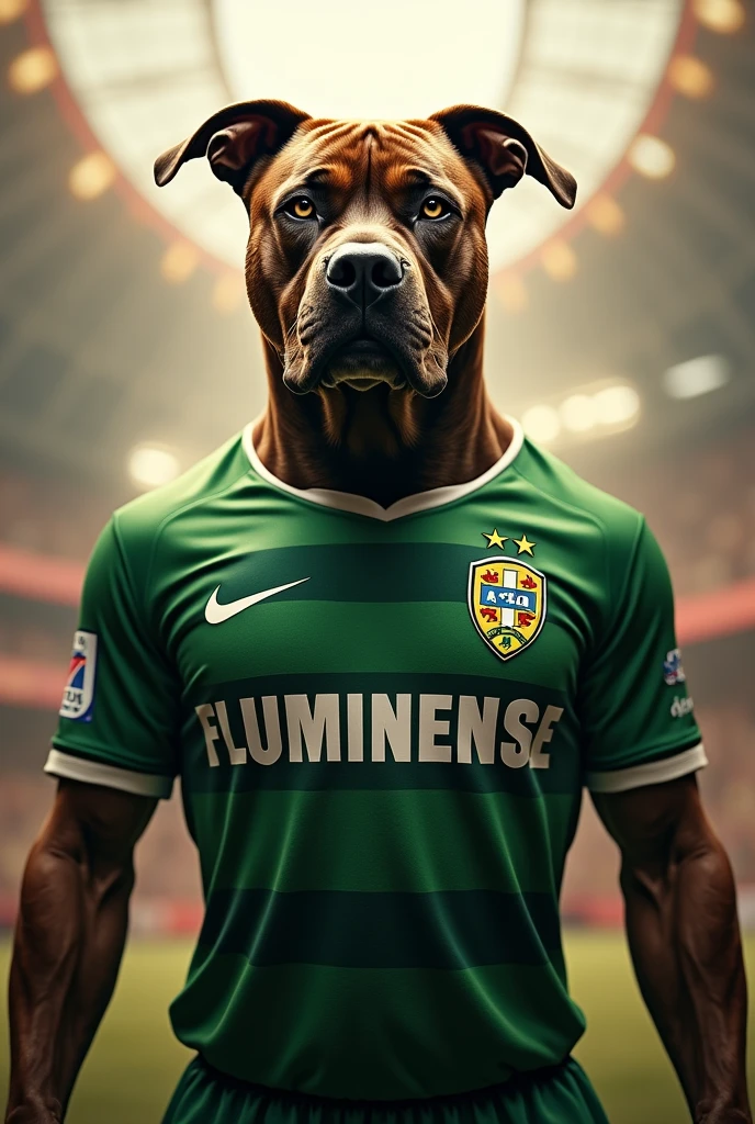 pitbull wearing the fluminense shirt
