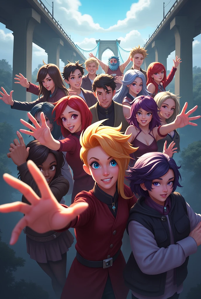 League of Legends champions look at the camera smiling and waving in the background bridge from Aram mode