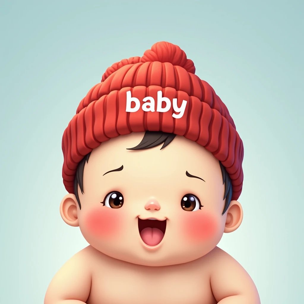 Baby povel durov , Telegram logo , cute , background light blue , red hat , BABY written on the hat in capital letters 