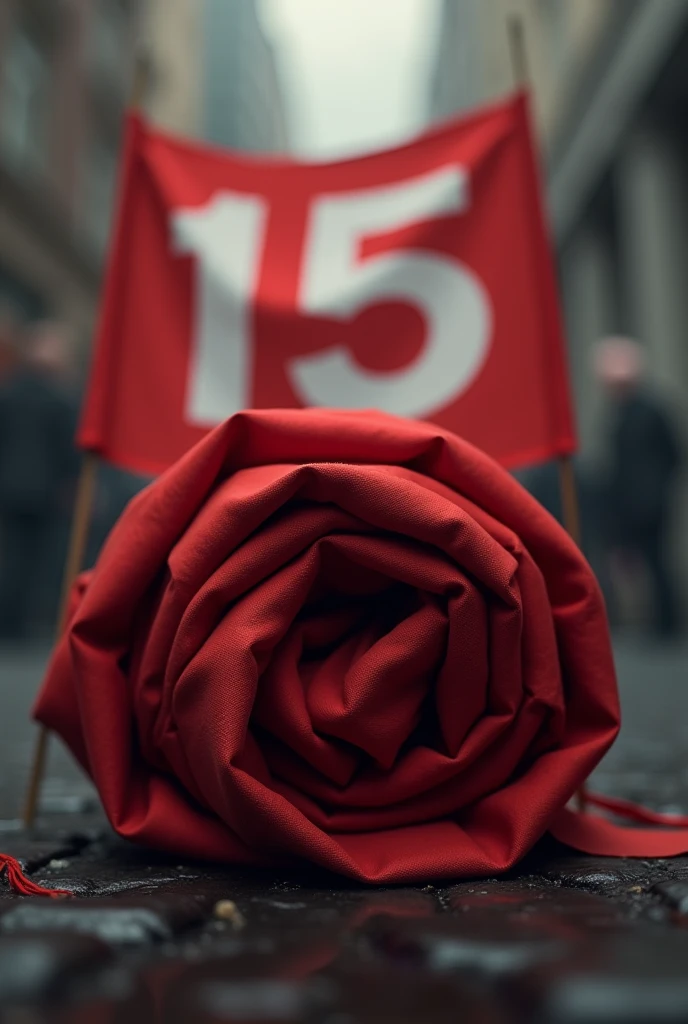 red flag with number 15 rolled up as a sign of losing election