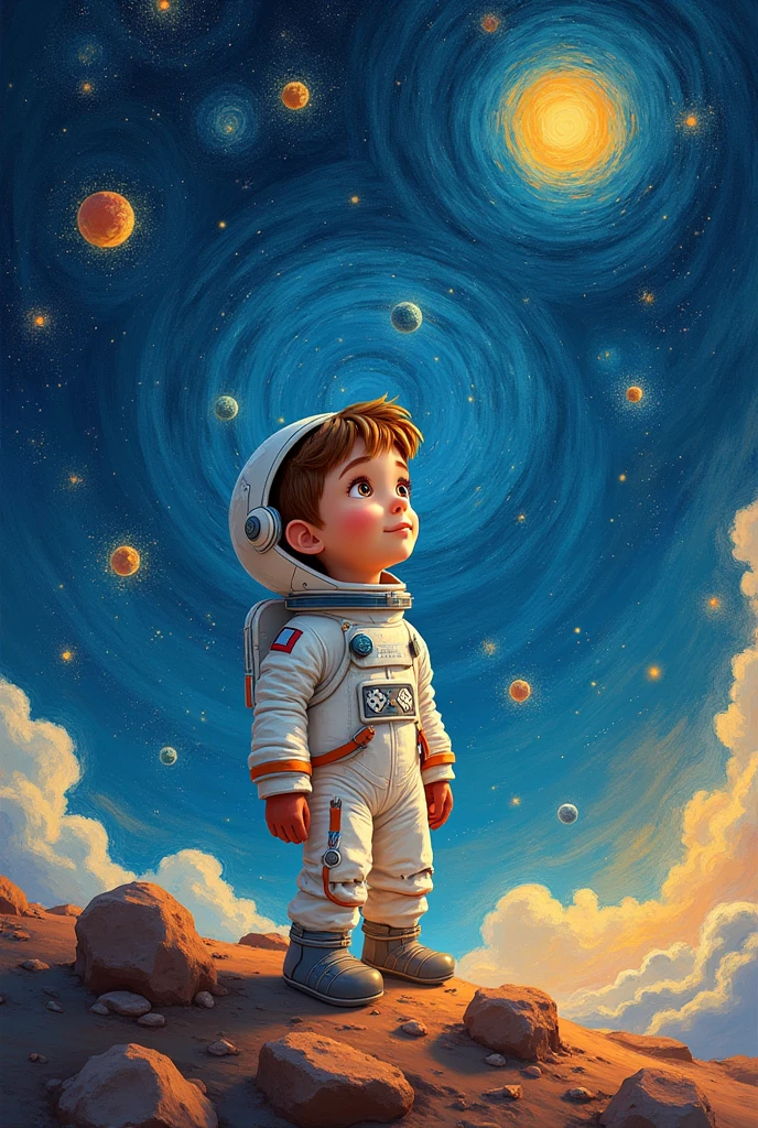 Mug art astronaut character in the middle of the stars disney style mixed with van gogh