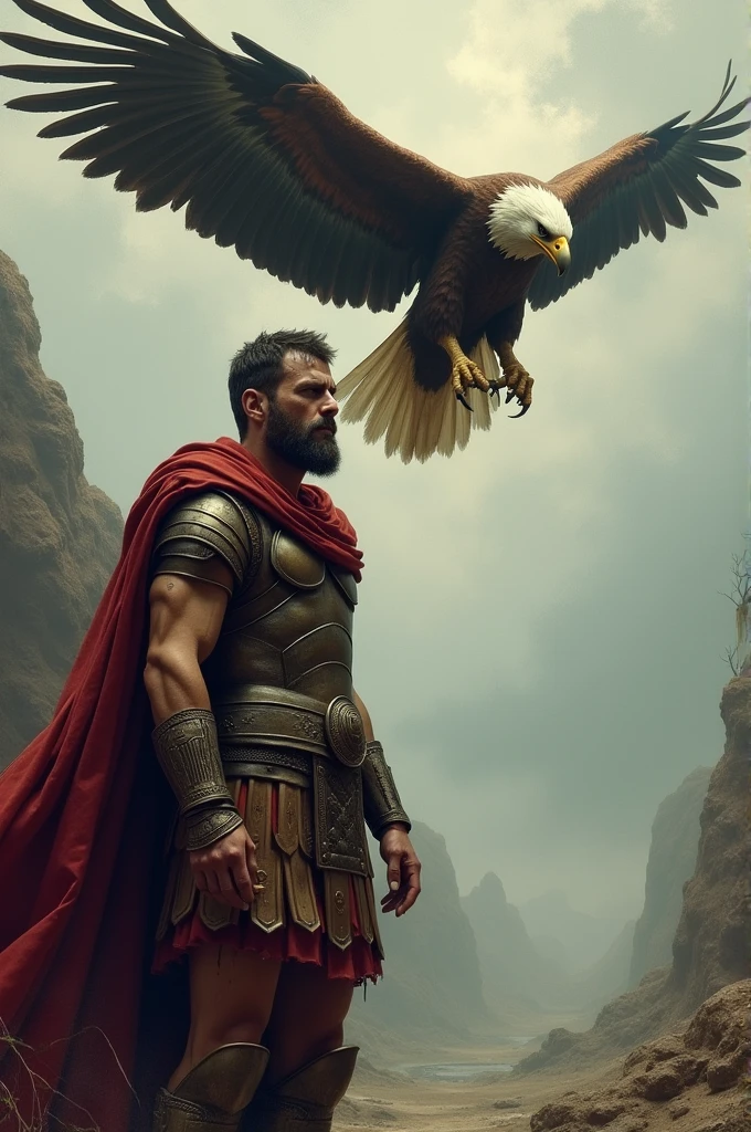 A sad image of a crying Spartan and a winged eagle 