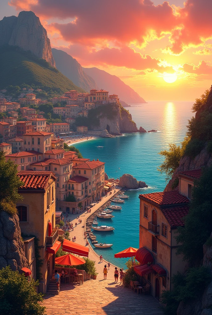 can you create a seaside city at sunset