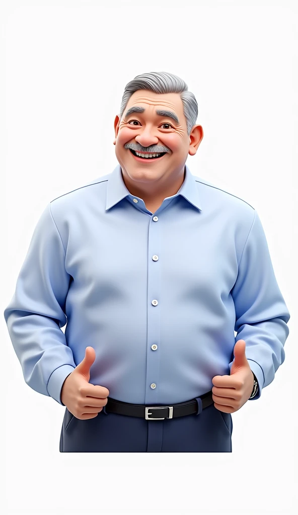 Cartoon character of a man approximately 70 years old, short gray hair slicked back, with blue shirt, smiling confidently while giving two thumbs up, animation character, stylized character, animation style rendering, 3d stylized, Arnold Maya rendering, Stylized 3D rendering, toon render screenshot, 3d character, 3d character, Stylized 3D rendering, 3D character rendering, cartoon character, Personagem de close up, character posing, (Pixar-style) (master part:1.2) (bokeh) (best qualityer) (skin detailed) (detailed texture) (8k) (Argilla) (cinematic lighting) (sharp focus