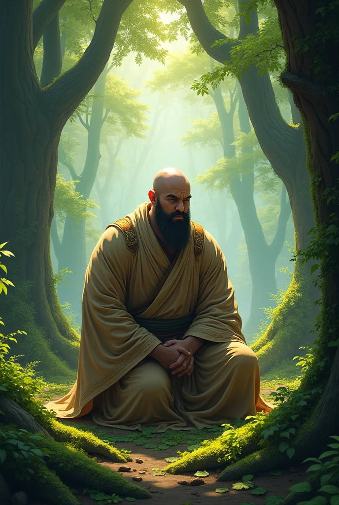 Personagem Sett de league of legends, as if he were a monk in a forest