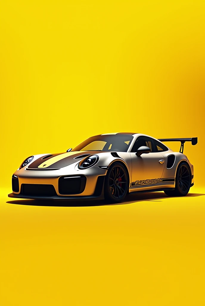 same Porsche diagonally from the front with yellow background with GT3 written on it