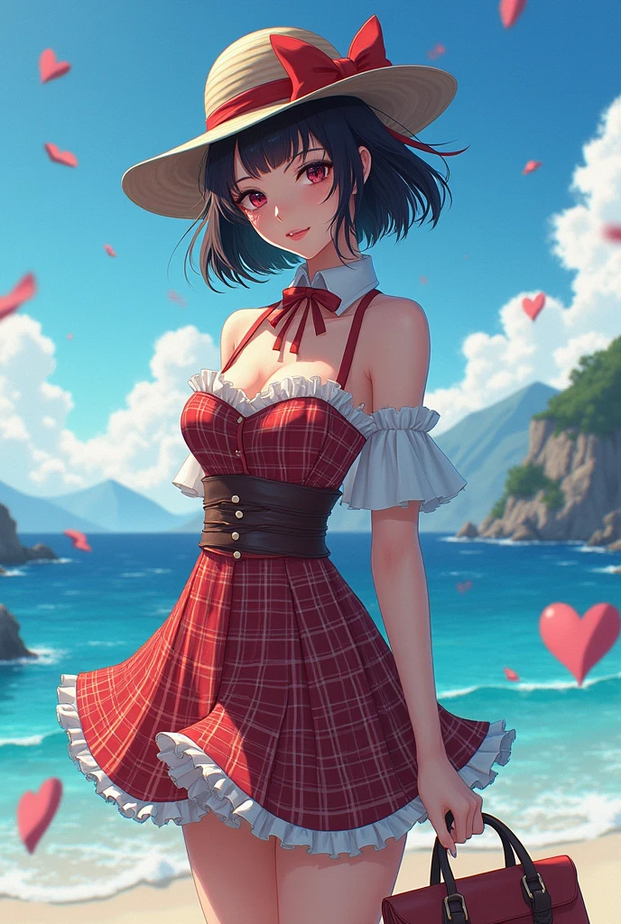 oGood de arte, high quality best quality,1 girl, bangss, beachfront, cerulean_sky, blush, 弓, breastsout, plaid, plaid_chemise, plaid_overskirt, nube, nubey_sky, clavicle, giorno, envelope, giving, gram, body hair_弓, Heart, containment, containment_playing card, horizon, entrance_present, I'm a badass_yuuka, leaning_Move forward, lens_sheen, playing card, Lumiere_lightning strikes, far away_body hair, gazing_phi_viewer, Amemos_playing card, moutain, moutainous_horizon, oceaphi, plein-air, plaid, plaid_fund, plaid_比基尼, plaid_弓, plaid_弓tie, plaid_Good, plaid_Vestir, plaid_hat, plaid_jaket, plaid_pantss, plaid_necktie, plaid_neckties, plaid_knickers, plaid_pants, plaid_cinta, plaid_tissue, plaid_chemise, plaid_overskirt, plaid_Vest, ass pov, chemise, overskirt, sky, ssmile, standing alone, floor, floorbeam, floorLumiere, tree, immobile_pphitern