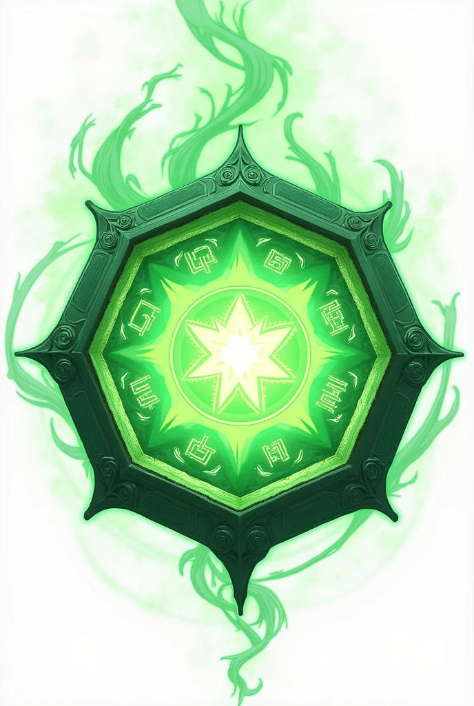 Enchanted hexagon spell magic with signs magic for game square green no people background white anime style