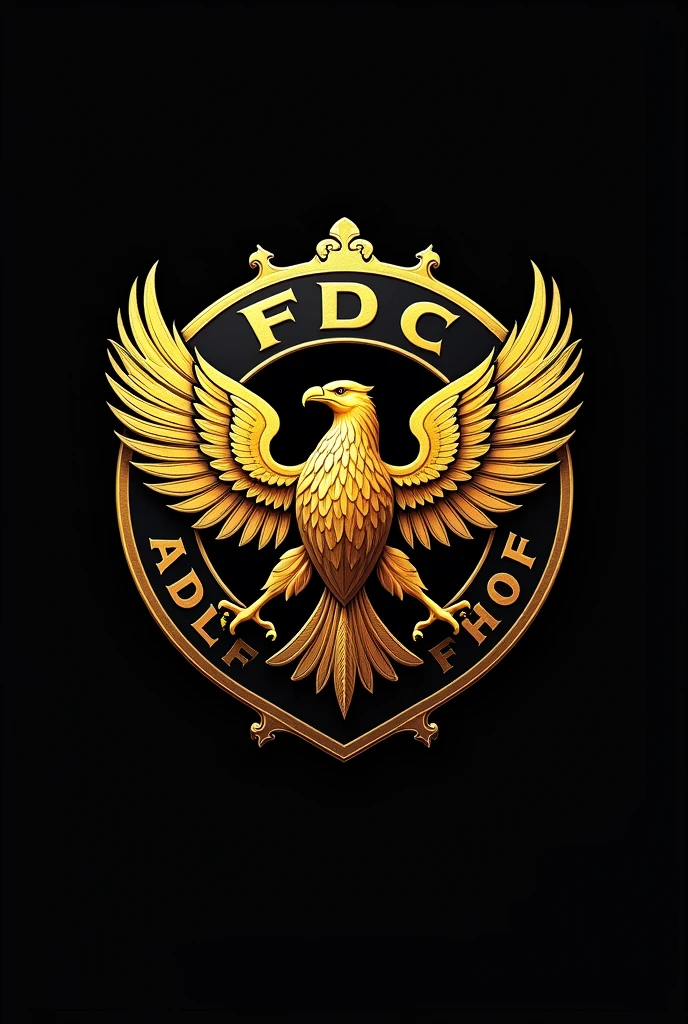 Create a club crest with the name of "Fc Adlerhof" and with the colors black and gold