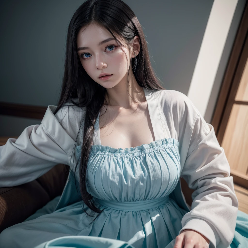 ((best qualityer)), ((work of art)), ((detailded)), create an image inspired by Rin Nanakura, super realistico, a beautiful young woman, young white color, long hair, Bblack hair, blue colored eyes, elegant outfit, top quality picture, super realistico, 8 k quality, ultra realisitic, ultra definition, cinema quality