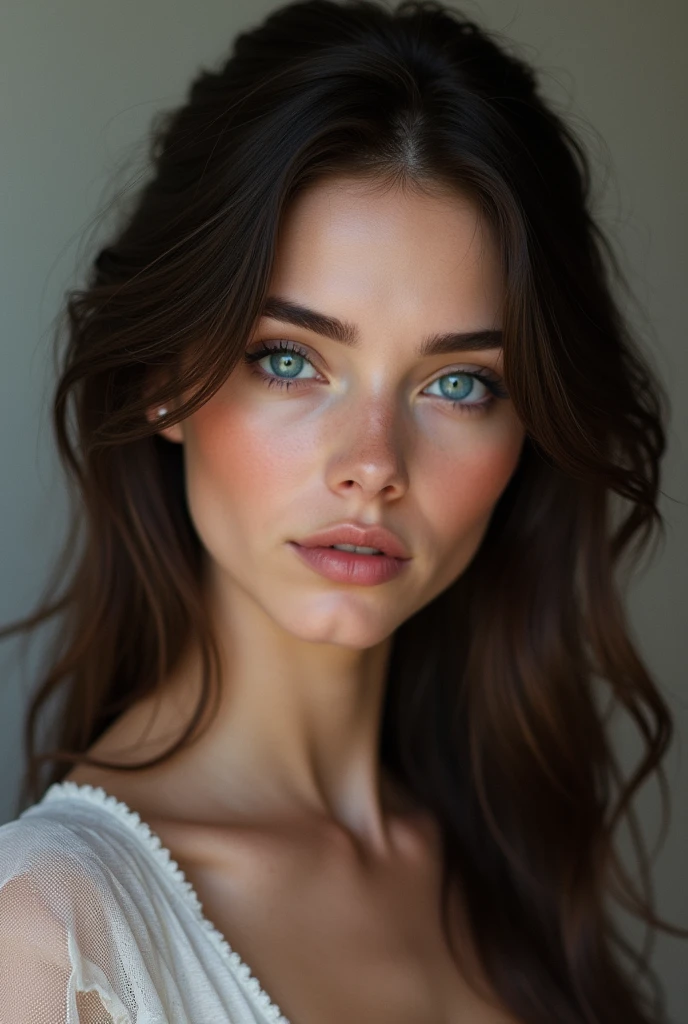 realistic sexy brunette blue eyes face russian yung 18 nez carré sourcils claire visage carré cerne 