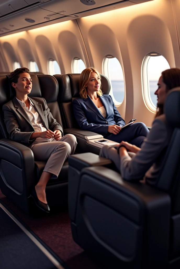 Three people in first class on a plane