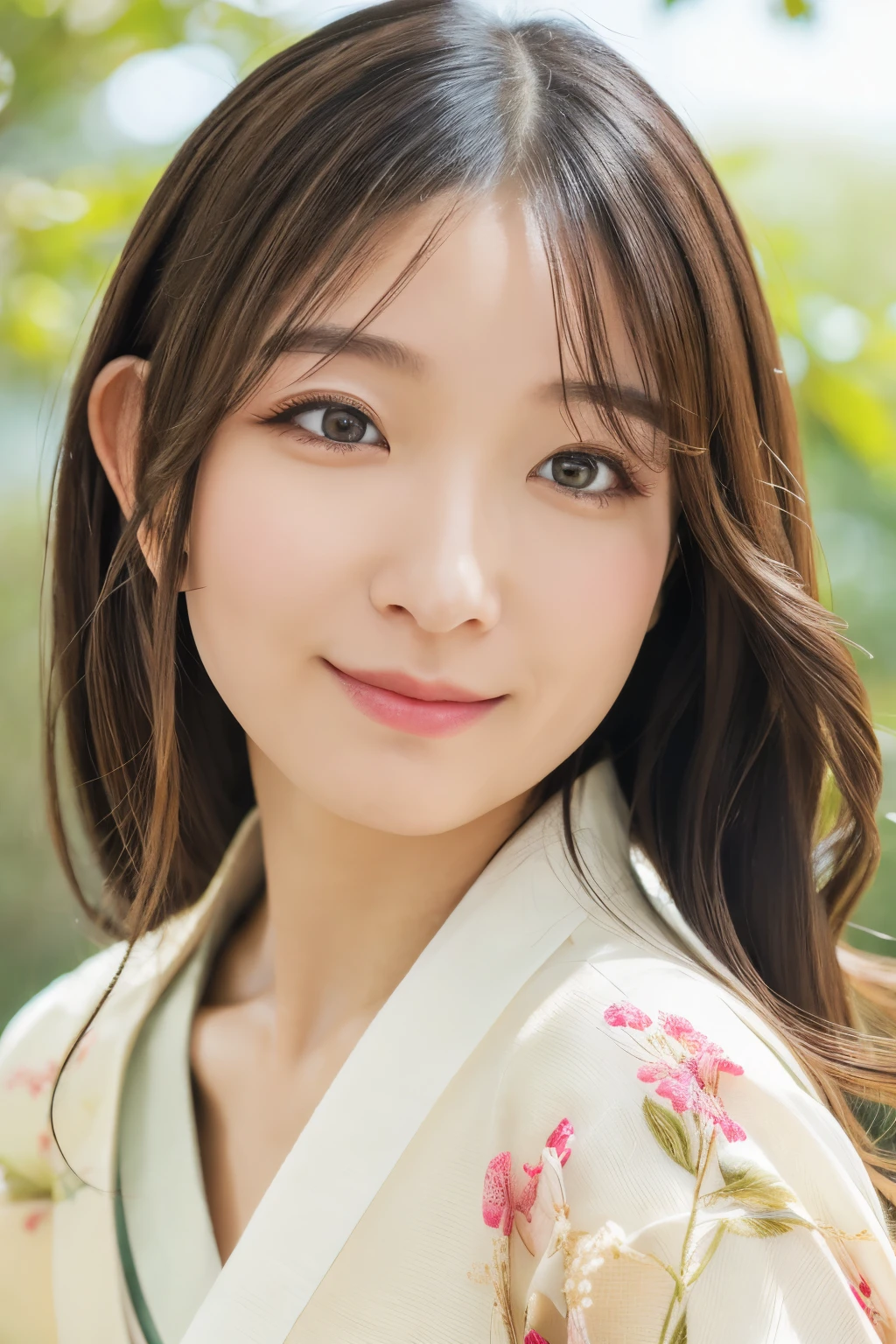 (best quality,highres,ultra-detailed),((portrait )),1beautiful Japanese lady,beautiful detailed eyes,beautiful detailed lips,extremely detailed face,longeyelashes,soft smile,flowing hair,natural lighting, wearling japanese elegant Kimono,