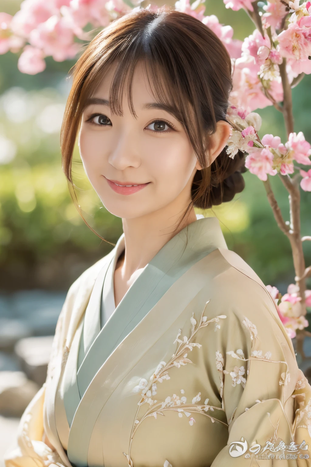 (best quality,highres,ultra-detailed),((portrait )),1beautiful Japanese lady,beautiful detailed eyes,beautiful detailed lips,extremely detailed face,longeyelashes,soft smile,flowing hair,natural lighting, wearling japanese elegant Kimono,