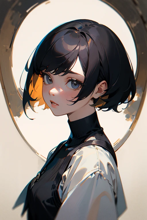 ((best quality)), ((masterpiece)), (detailed), 1girl, short hair, black and white