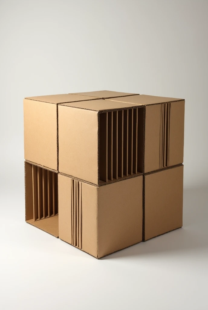 Three-sided cube with cardboard and three sides with model sticks, that the materials are separate
