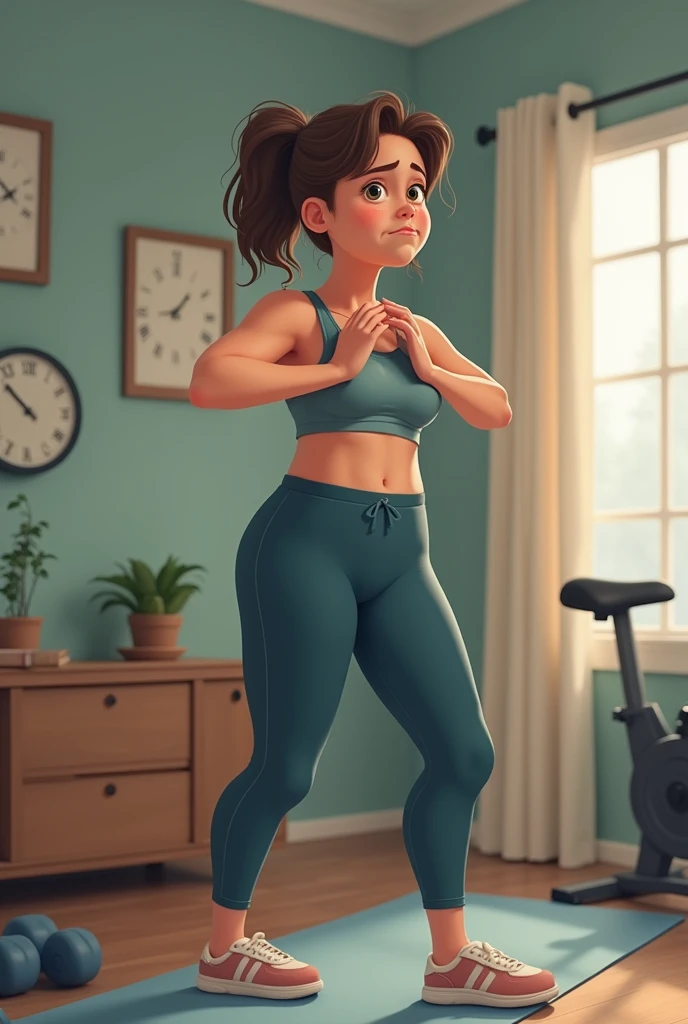 A bored person exercising