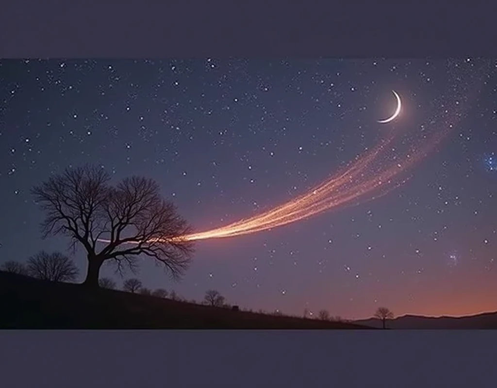 shooting star on the sky hyperrealistic, ultra realistic, proffesional photo