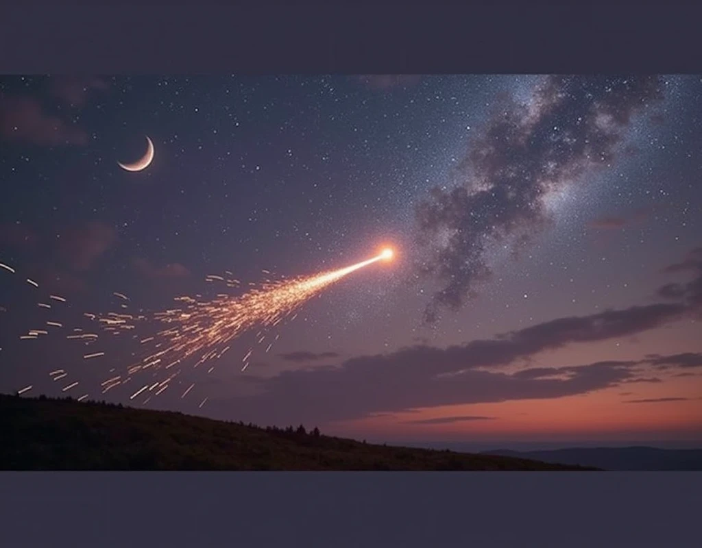 shooting star on the sky hyperrealistic, ultra realistic, proffesional photo
