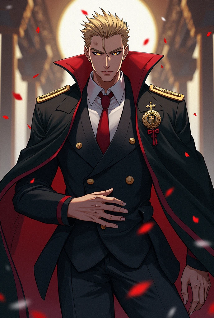Someone powerful, important, who shows power in their eyes, anime type