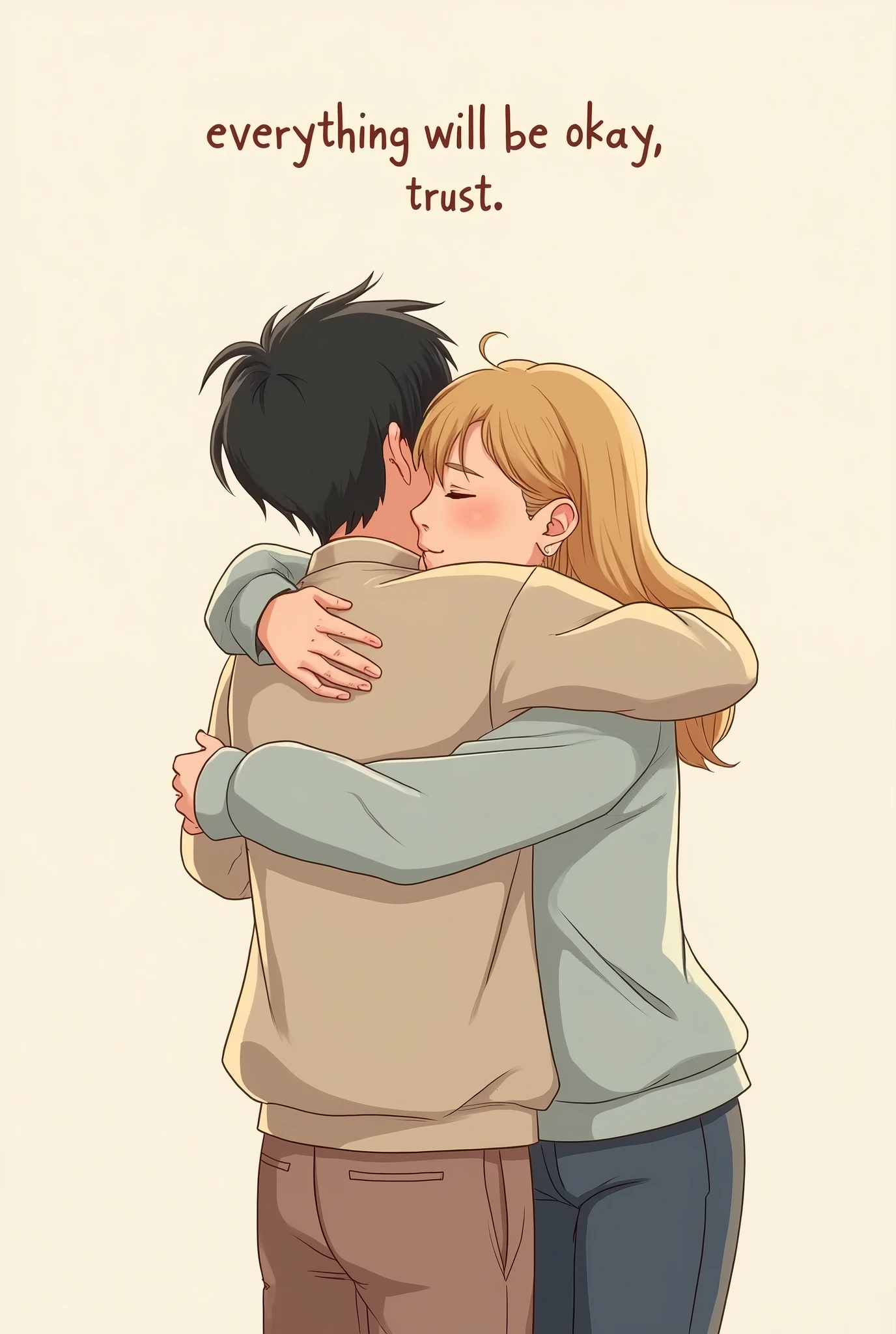 drawing of suga from bts hugging army and with the message everything will be okay, trust