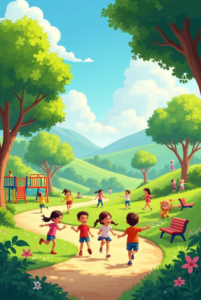 some children playing in a park 

