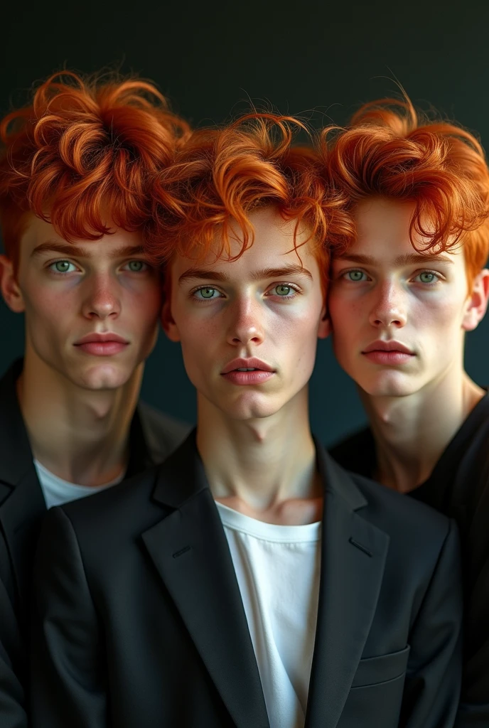A 3 boy, with a more experienced posture, Red-Haired, Body cute, Cao Cao, cabelos Red-Haireds como os de Jannik Sinner, very attractive and sexy.