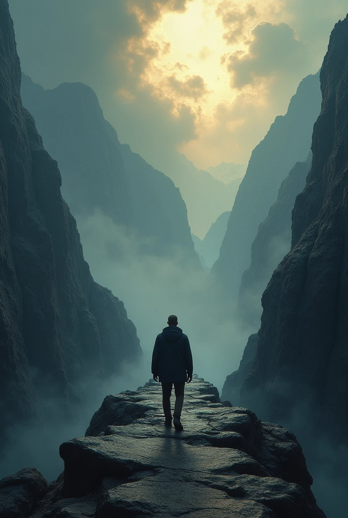 Main Image: A person in the process of overcoming an obstacle, like crossing a bridge or climbing a mountain.
Graphic elements: Dark clouds clearing or a shadow dissipating to represent fear going away.
colors: Tones that change from dark to light, symbolizing the transition from fear to trust.