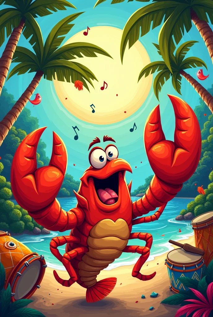 I need a design, it must have the sentence written on it  "Lobster Recreation" in Spanish and have a lobster caricature, that a Venezuelan recreation with drums, whistles and calypso
