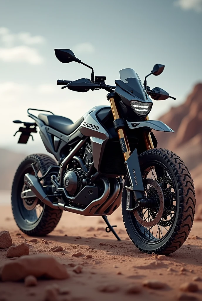 I want you to make me a picture of an all-terrain motorcycle with the Hyundai logo 