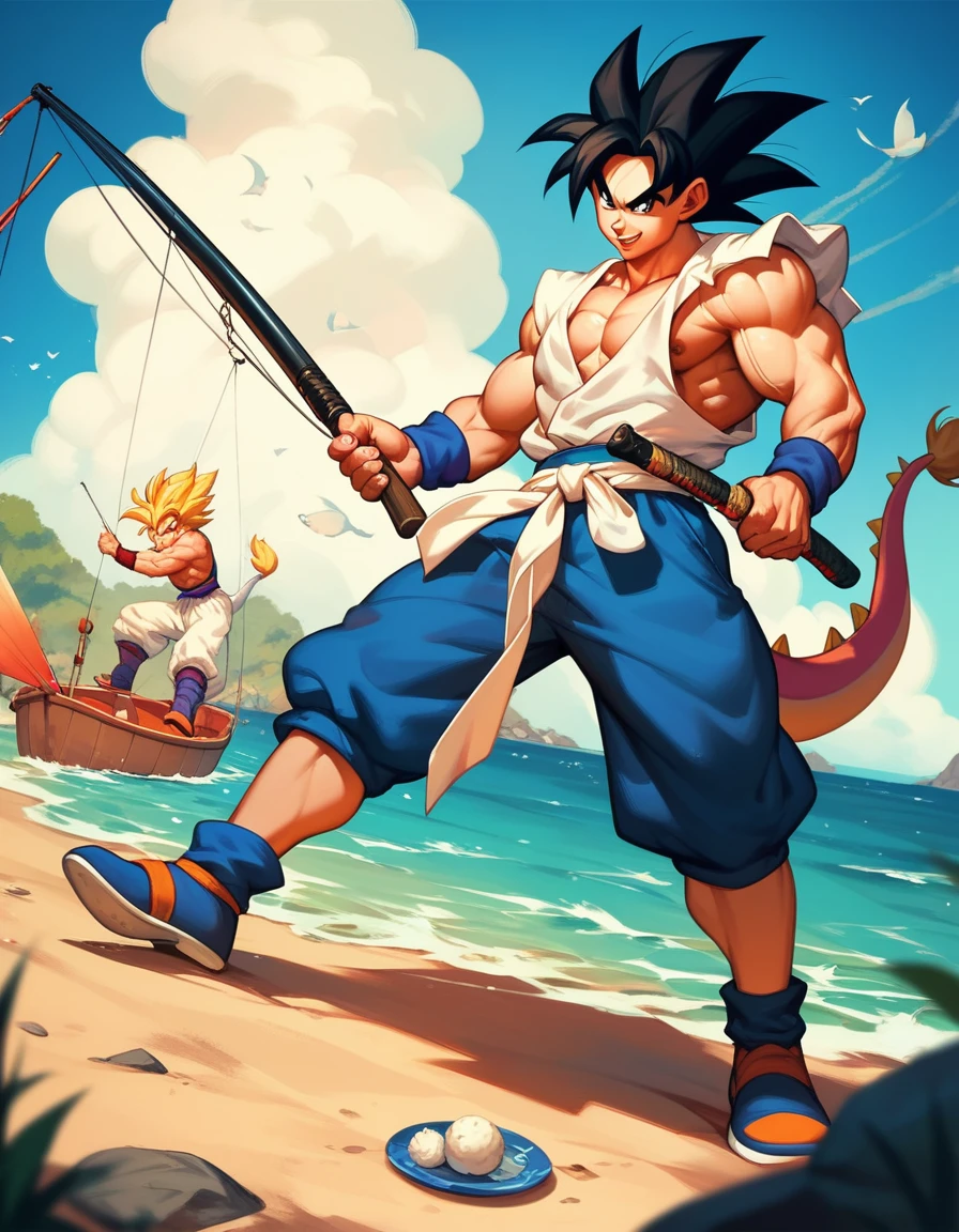 Goku fishing a dragon