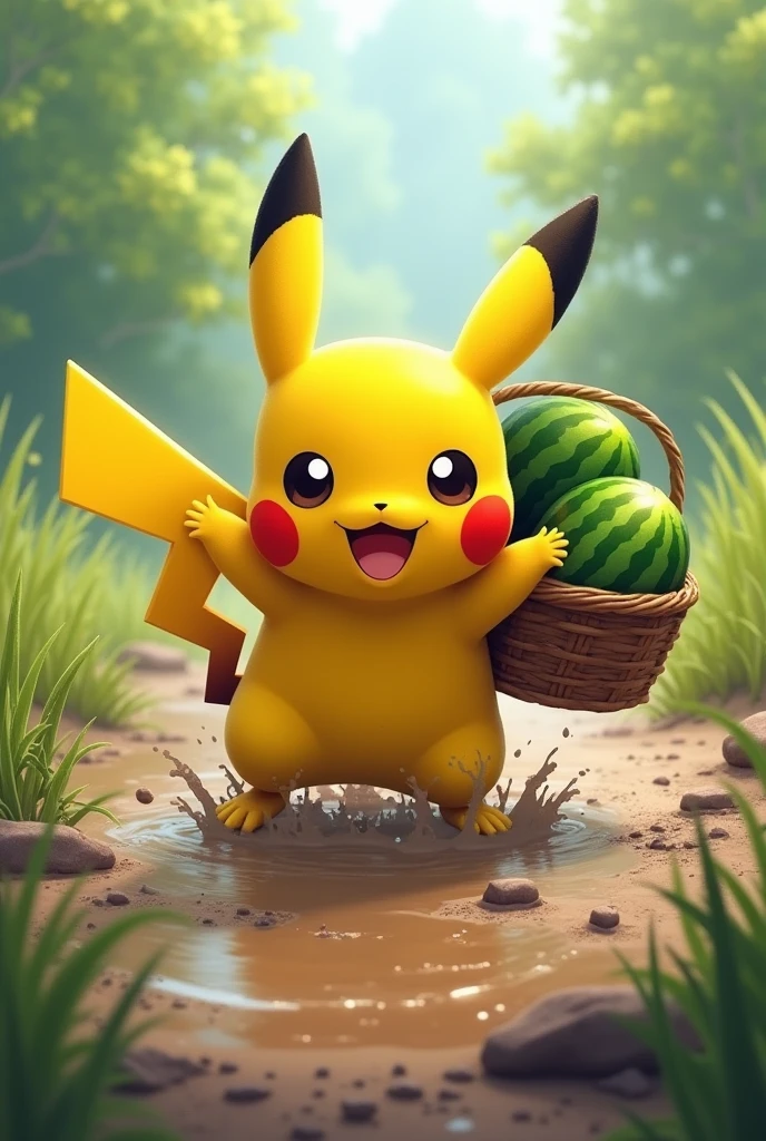Now make Pikachu happy by walking in mud while carrying a basket of watermelons