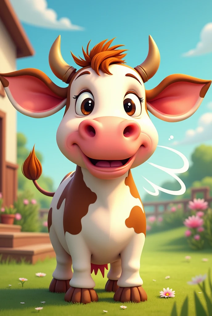 Disney style coughing cow cartoon