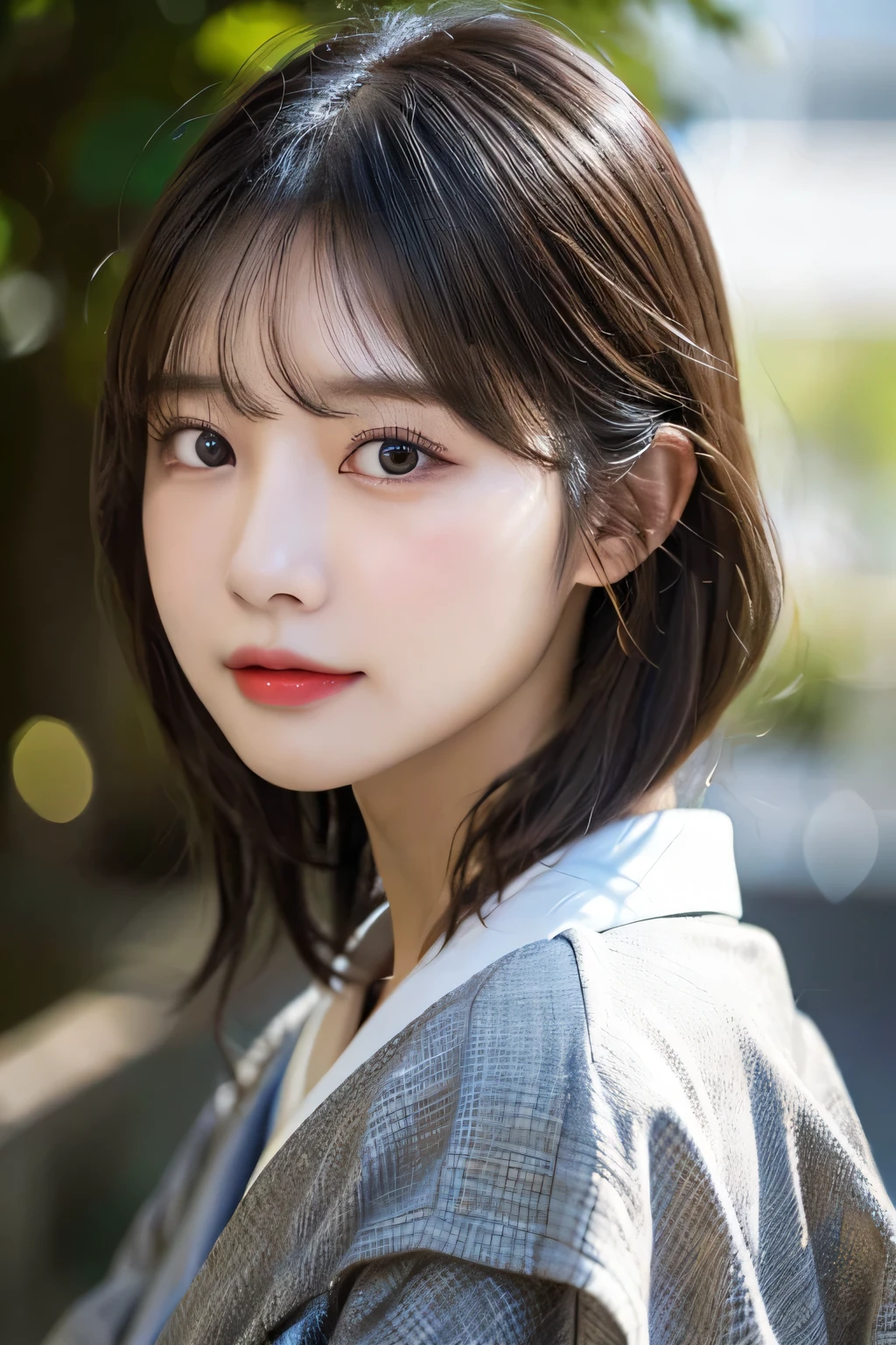 (kimono)、(top-quality,masterpiece:1.3,超A high resolution,),(ultra-detailliert,Caustics),(Photorealsitic:1.4,RAW shooting,)Ultra-realistic capture,A highly detailed,High resolution 16K human skin close-up。 Skin texture is natural、,The pores are、Must be detailed enough to be easy to identify。 Skin should look healthy with even tones。 Use natural light and color,1人,japanes,23years old,kawaii,A dark-haired,Middle hair,,smil,Turn your body to the front,(front-facing view:1.2),,(、tear bags、solid bangs、best qualtiy、超A high resolution、depth of fields、chromatic abberation、、Wide range of lighting、Natural Shading、)、 Large Breasts,