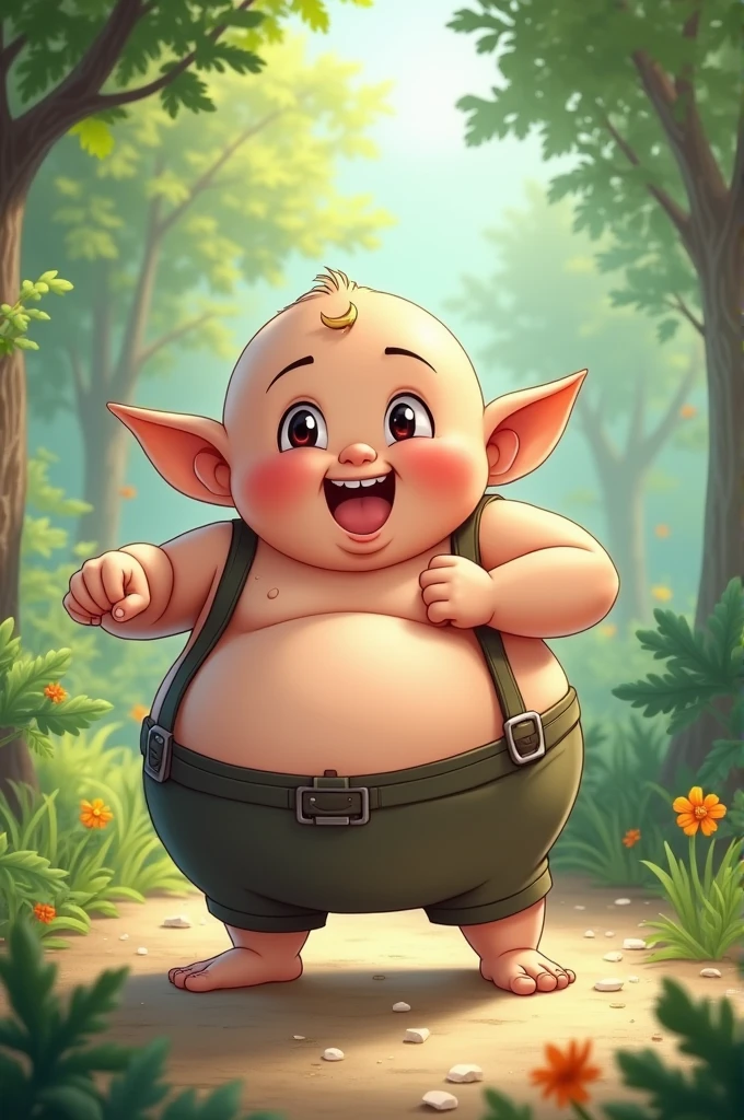 A fat anime elf doing exercises