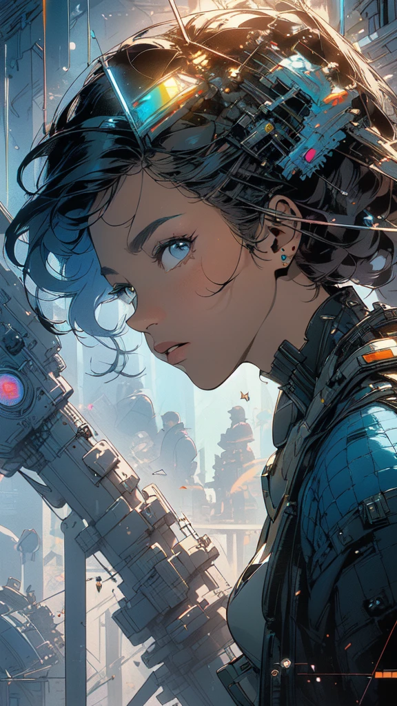(((masterpiece, highest quality))),(((solo:1.2))),(((1girl:1.2))),32k wallpaper, very detailed, poster, vintage science fiction,(((((geometric cinematic movie poster))))), ((((bauhaus)))),(((abstract))),((((mid century modern)))),(((((portfolio))))),(((((Close-up))))),(((((bust up))))),((((more various angle)))),(((highlight))),(((complete. detailed face))),(((Extremely talented))),(((most complecated machine))),(((Overall colorfully))),((((((Absolutely simple background)))))),(((((detailed futuristic machine))))),(((Cleavage))),(((marvel super heroes))),(((rainbow color scheme))),(((Very detailed UI))),(((So many meters))),(((Perpetual Motion Machine))),(((facegard)))