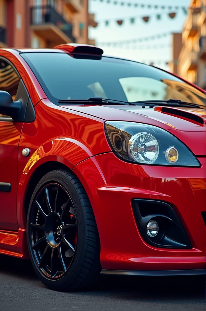 Fiesta power 2004 red color with original body , with original rims, Black racing lines and spoiler