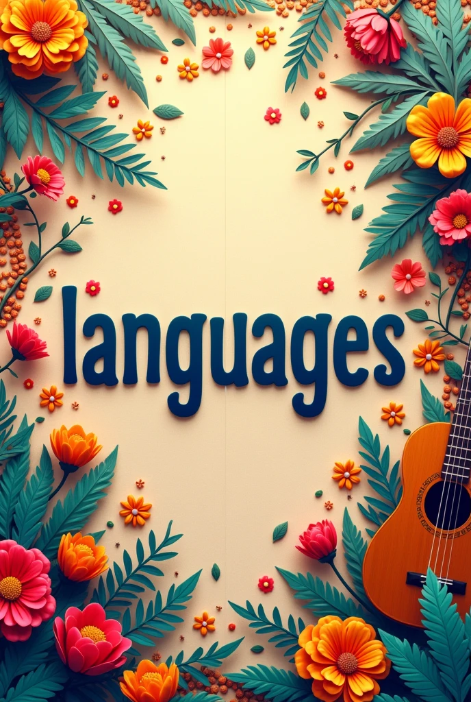 Generate an image with the word "Languages" In the middle, and elements related to Spanish around