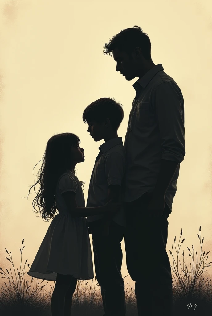Shadows of a family of a mother a father and 2 children one with long hair and a tall