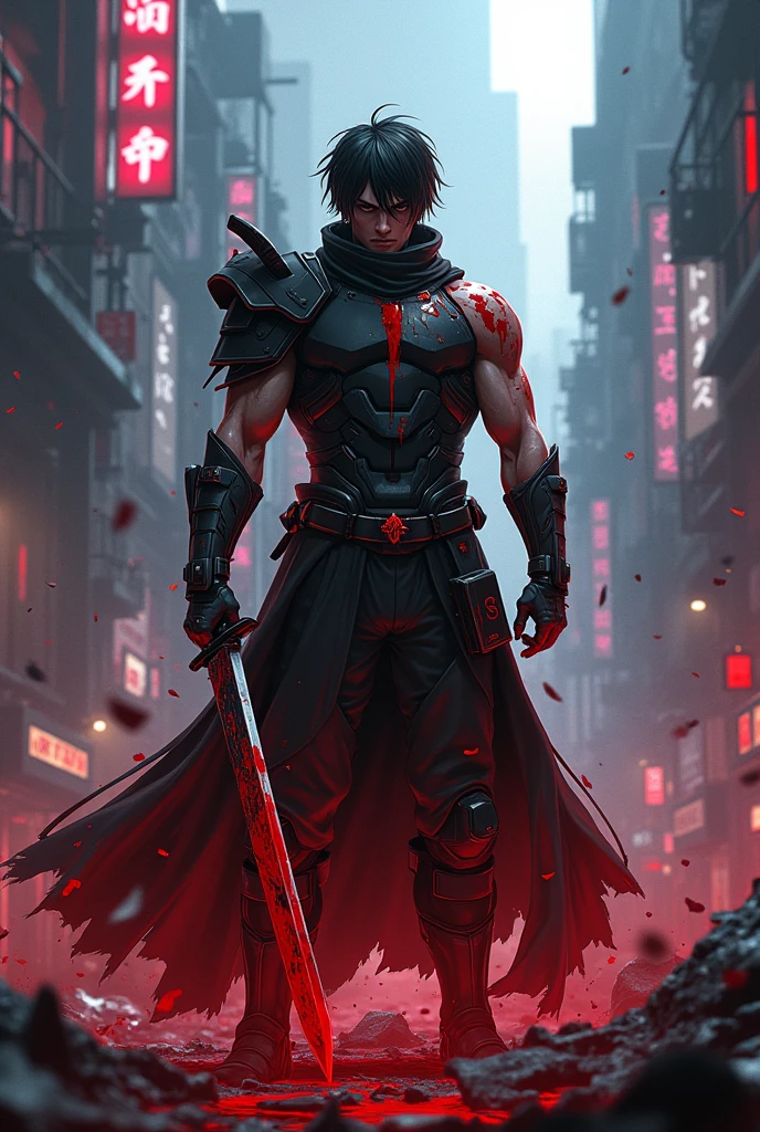 ogami shirou from anima city bathed in blood