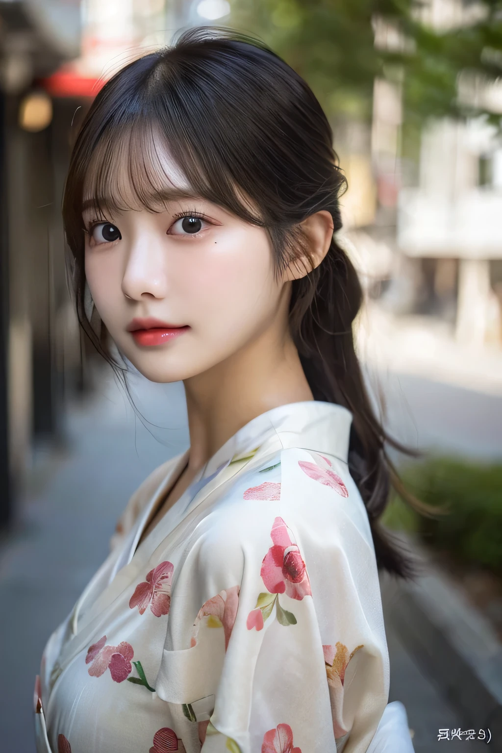 (kimono)、(top-quality,masterpiece:1.3,超A high resolution,),(ultra-detailliert,Caustics),(Photorealsitic:1.4,RAW shooting,)Ultra-realistic capture,A highly detailed,High resolution 16K human skin close-up。 Skin texture is natural、,The pores are、Must be detailed enough to be easy to identify。 Skin should look healthy with even tones。 Use natural light and color,1人,japanes,23years old,kawaii,A dark-haired,Middle hair,,smil,Turn your body to the front,(front-facing view:1.2),,(、tear bags、solid bangs、best qualtiy、超A high resolution、depth of fields、chromatic abberation、、Wide range of lighting、Natural Shading、)、 Large Breasts,