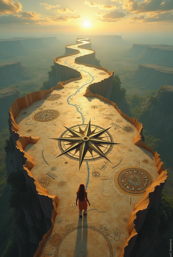 A compass or a map with a path full of different options, that invites exploration and decision making.