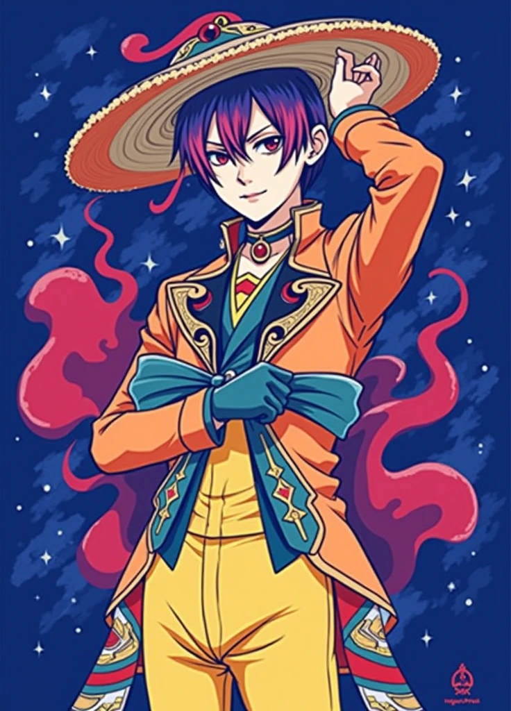 Create an art in the style of this image but of the character Hiusoka from hunter x hunter