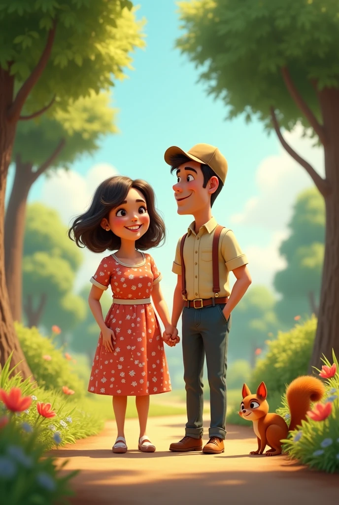 PIXAR-STYLE MOM AND DAD IN A PARK






