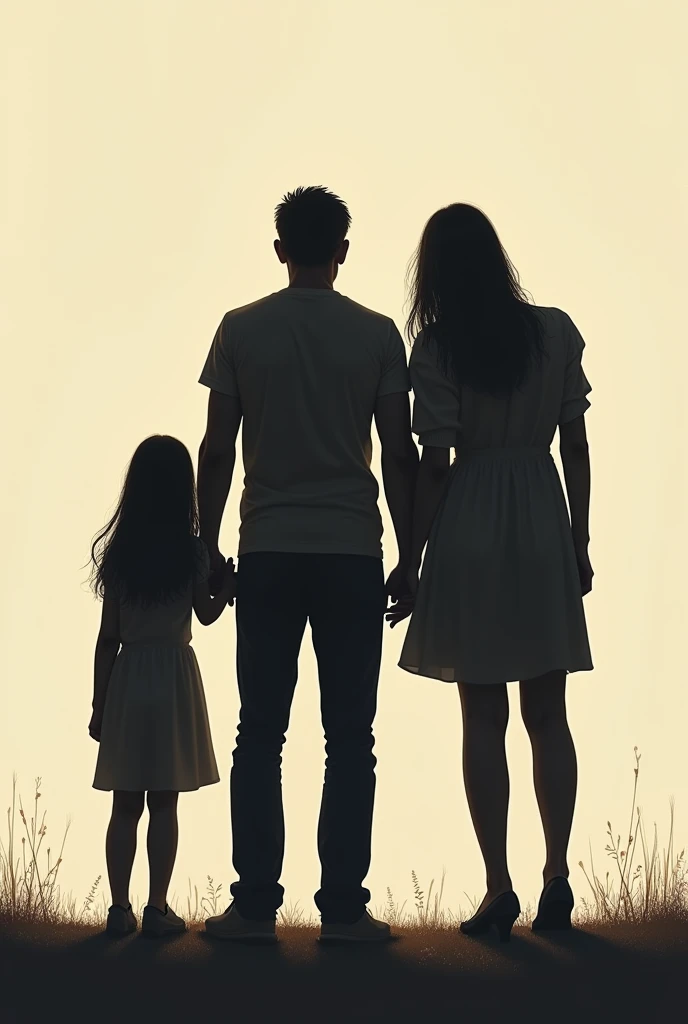 Shadows of a family of a mother a father and 2 children one with long hair and a tall