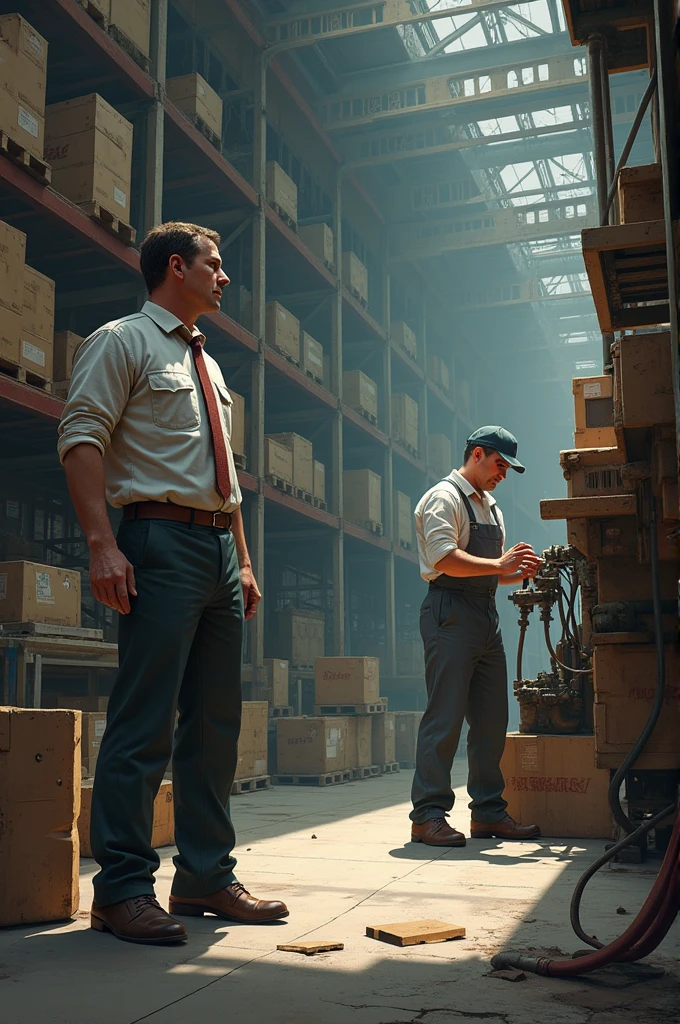 Two men working in a warehouse, a supervisor and an operator
