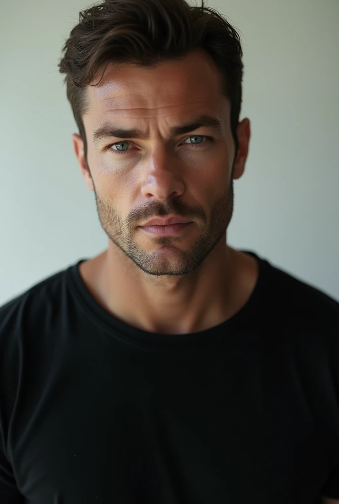 Handsome man from the front with plain black cotton t-shirt