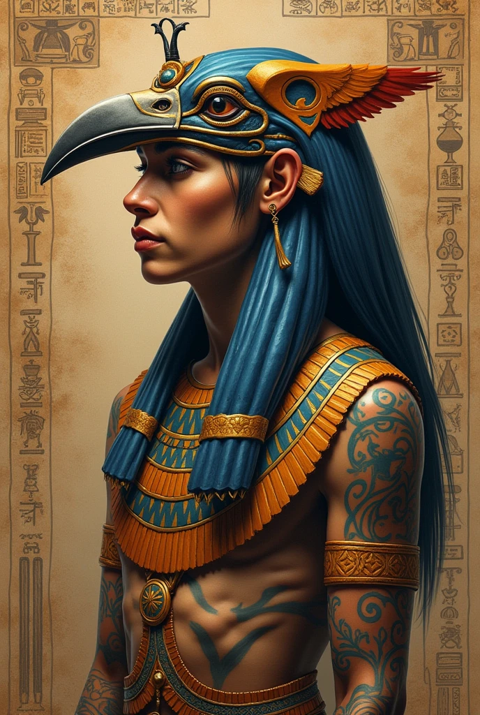 Tattoo of the Egyptian God Thoth with a human face