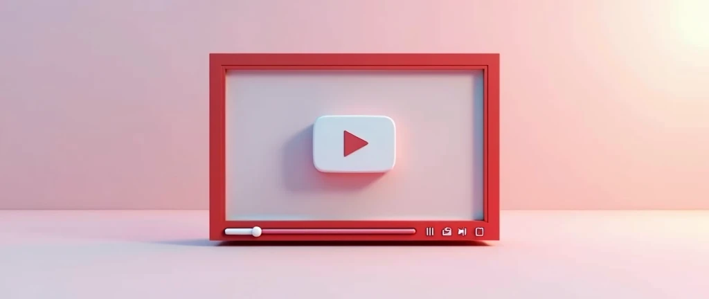 3D Youtube frame with icon notification rendering illustration